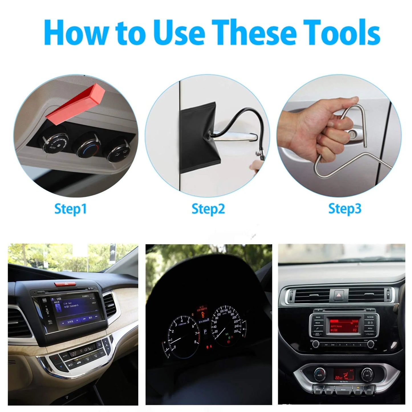 Home Harmony™ - Essential Automotive Car Tool Set Kit with Air Wedge, Long Reach Grabber, Multifunctional Tool Set for Cars Trucks
